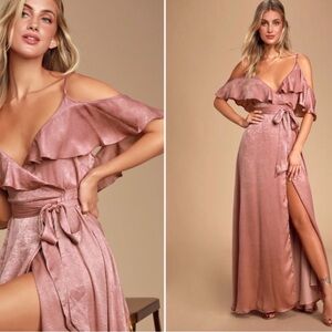 Lulus Dusty Rose Cold Shoulder Wrap Dress